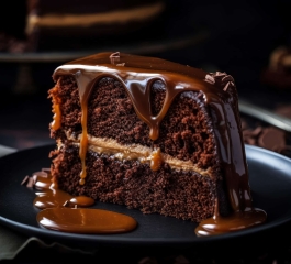 Bolo de Chocolate com Calda de Caramelo e Recheio de Creme: Uma Delícia Indulgente