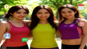 Grupo de jóvenes corredores sonrientes estirando juntos en un parque soleado
